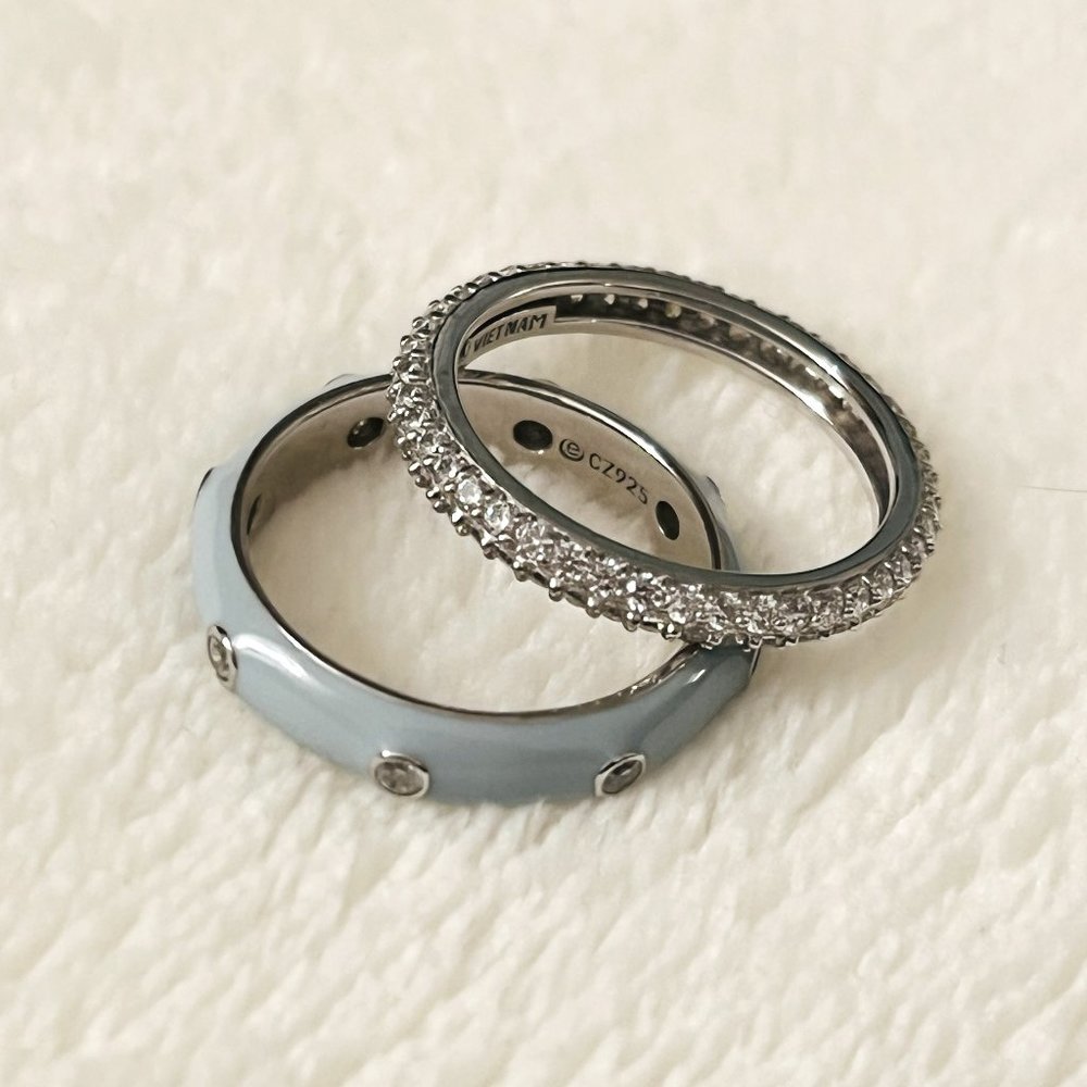 Diamonique Set of 2 Enamel & Pave Stackable Rings